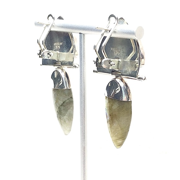 VINTAGE Sterling Silver Turquoise Labradorite Omega Back Earrings - Picture 7 of 15